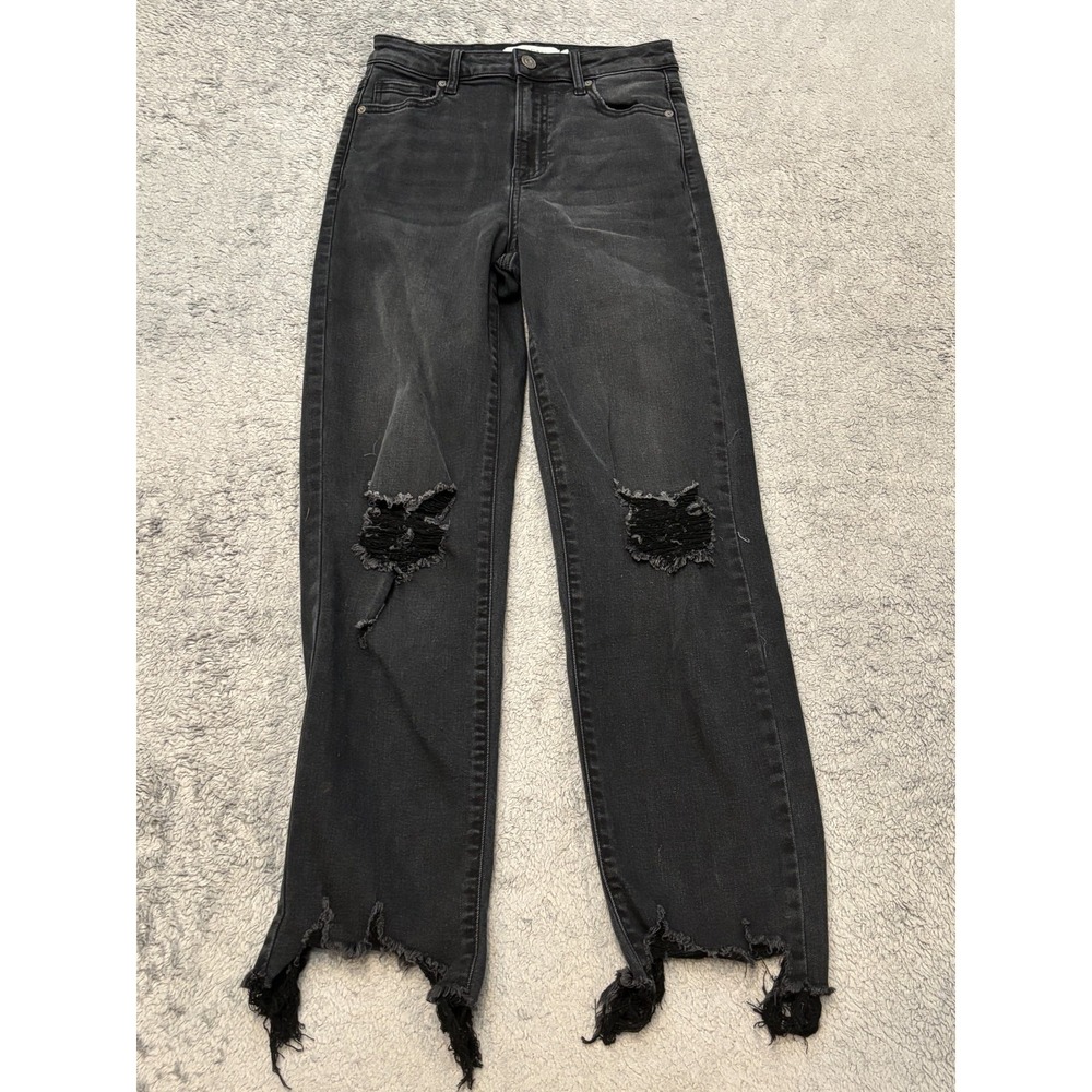 Hidden Jeans Womens 26 Black Denim High Rise Straight Distressed Grunge Goth